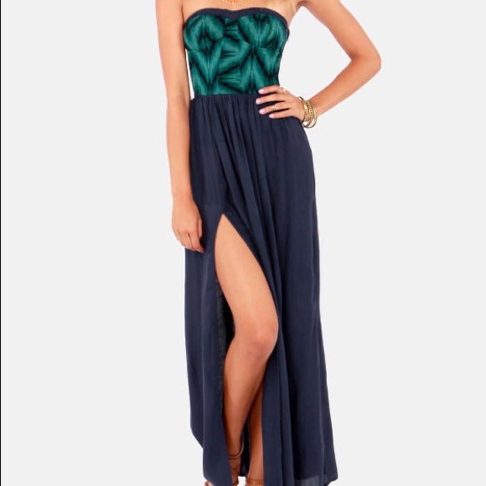 O’Neill Baxter blue and green strapless boho dress